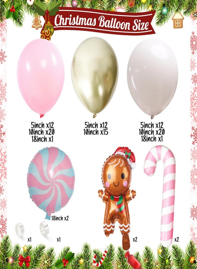 Froova Pink Christmas Balloon Arch Kit, Pastel Baby Pink White Gold Christmas Balloons with Gingerbread Man Candy Cane Swirl Lollipop Foil Balloon for Xmas Birthday Baby Shower Party Decorations - Image 2
